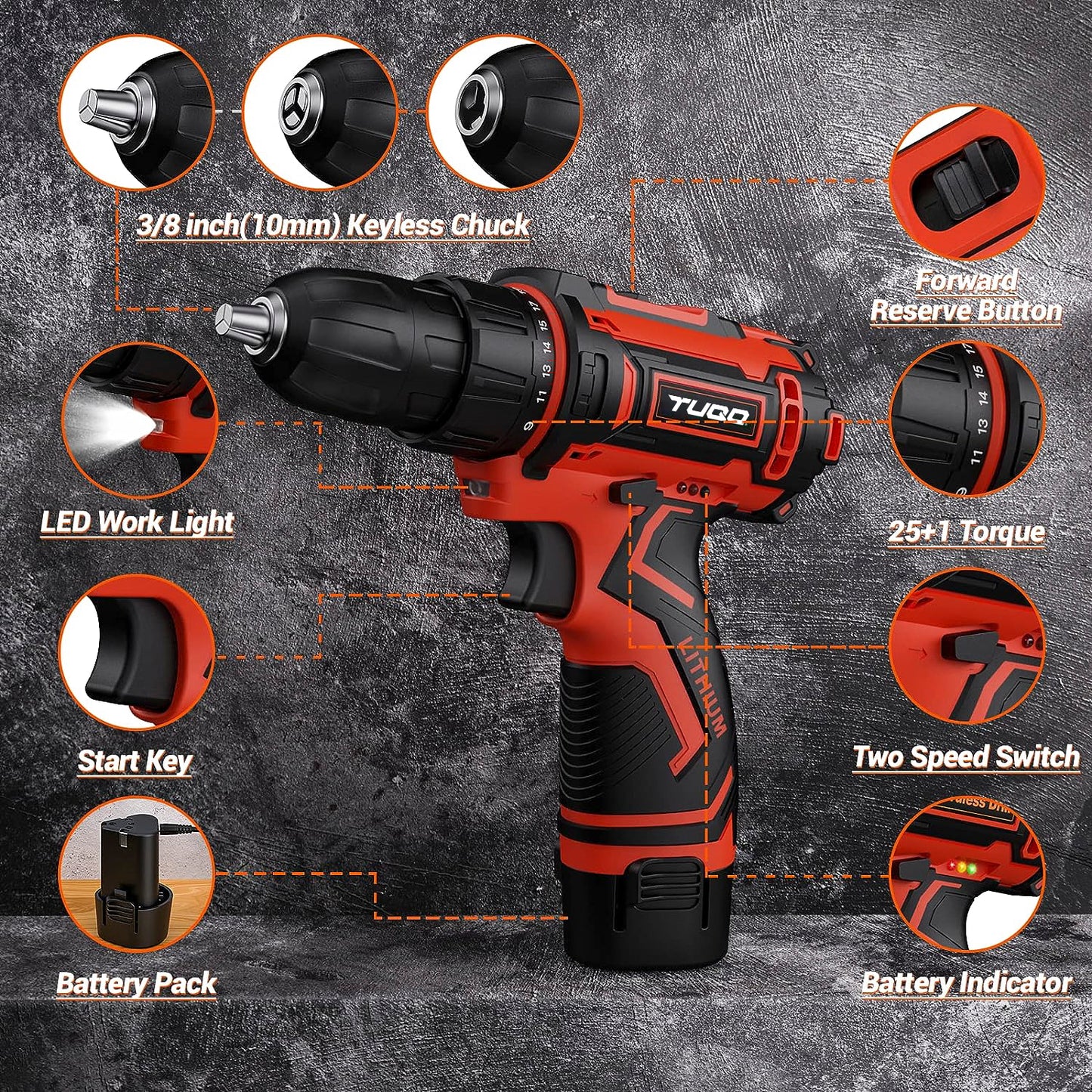 TUQO Cordless Screwdriver AS120 / 12V