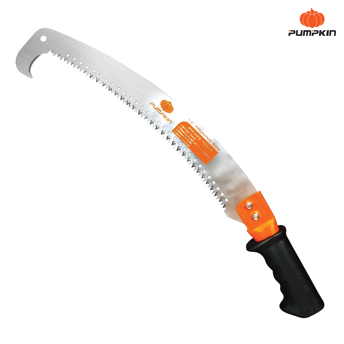 Pumpkin One Hook Pruning Saw 33312 - Carbon Steel Blade 14" / 350mm - Comfort Rubber Handle With Extendable Pole Fixing Slot