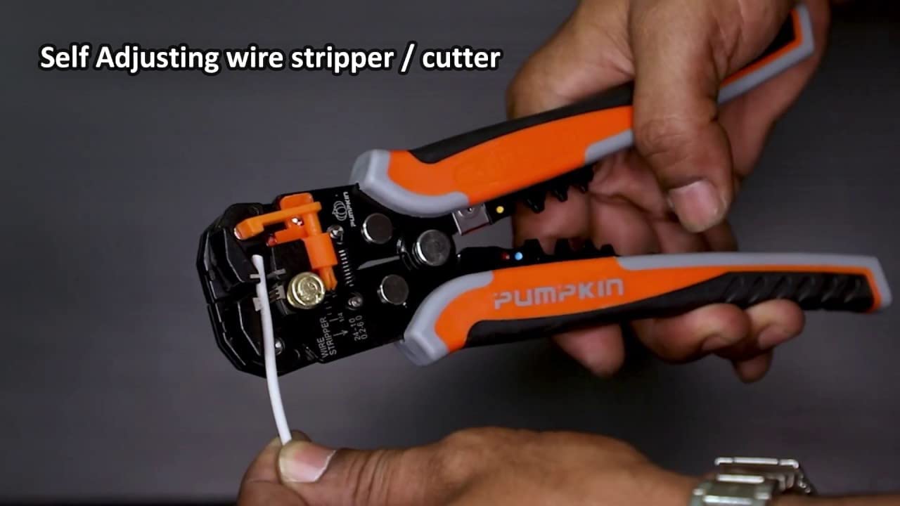 Pumpkin Multipurpose Self Adjusting Wire Stripper, Cutter and Crimping Tool 14618