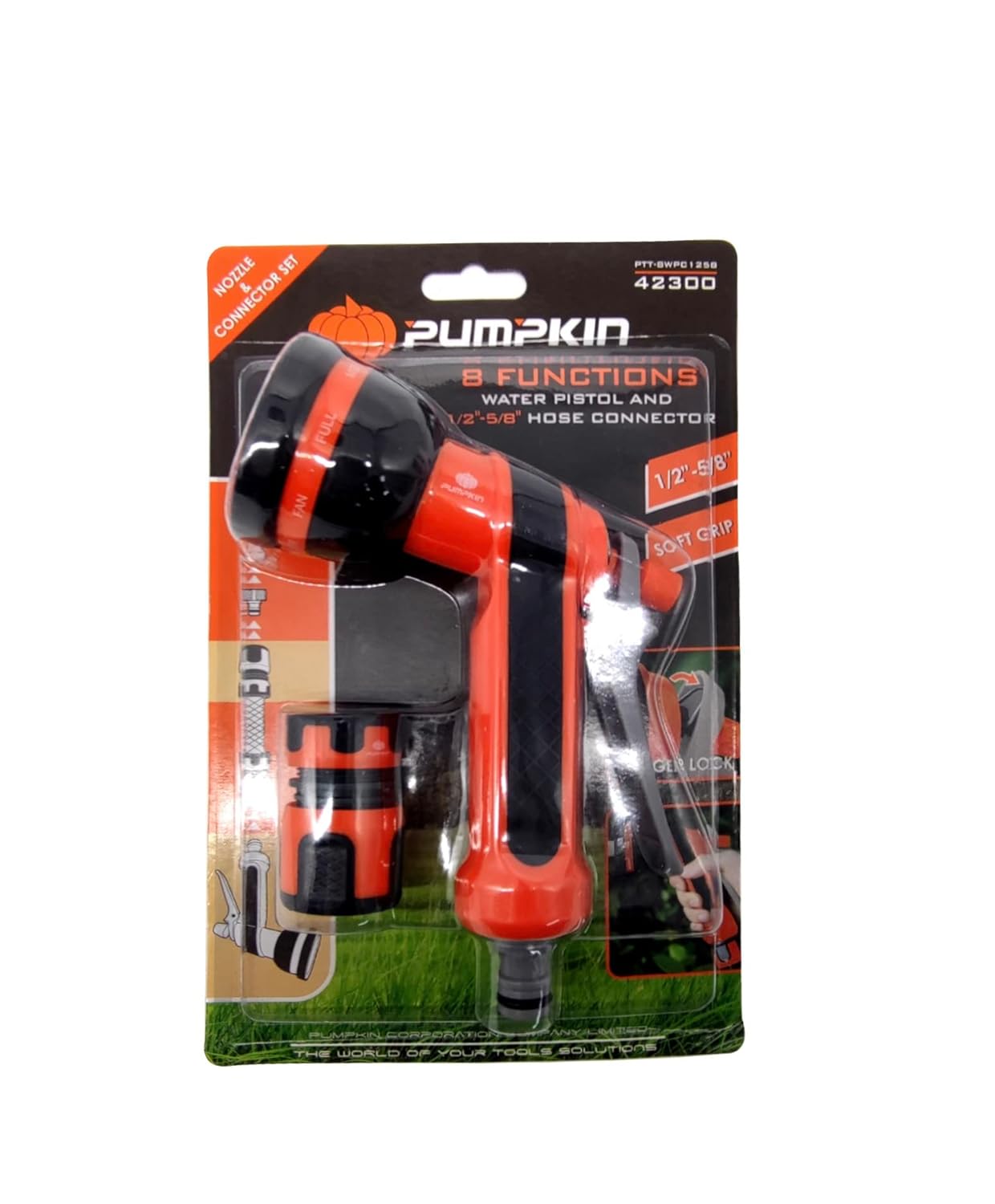 Pumpkin Garden Hose Nozzle and Connector Set with 8 Adjustment Spray Pattern - 42300