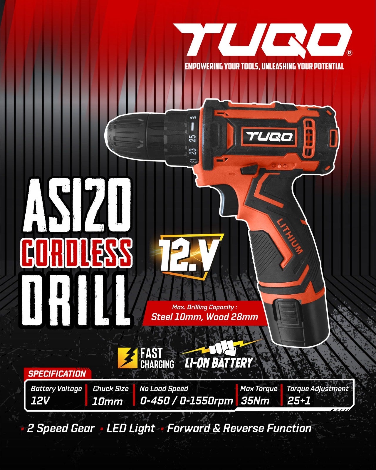 TUQO Cordless Screwdriver AS120 / 12V