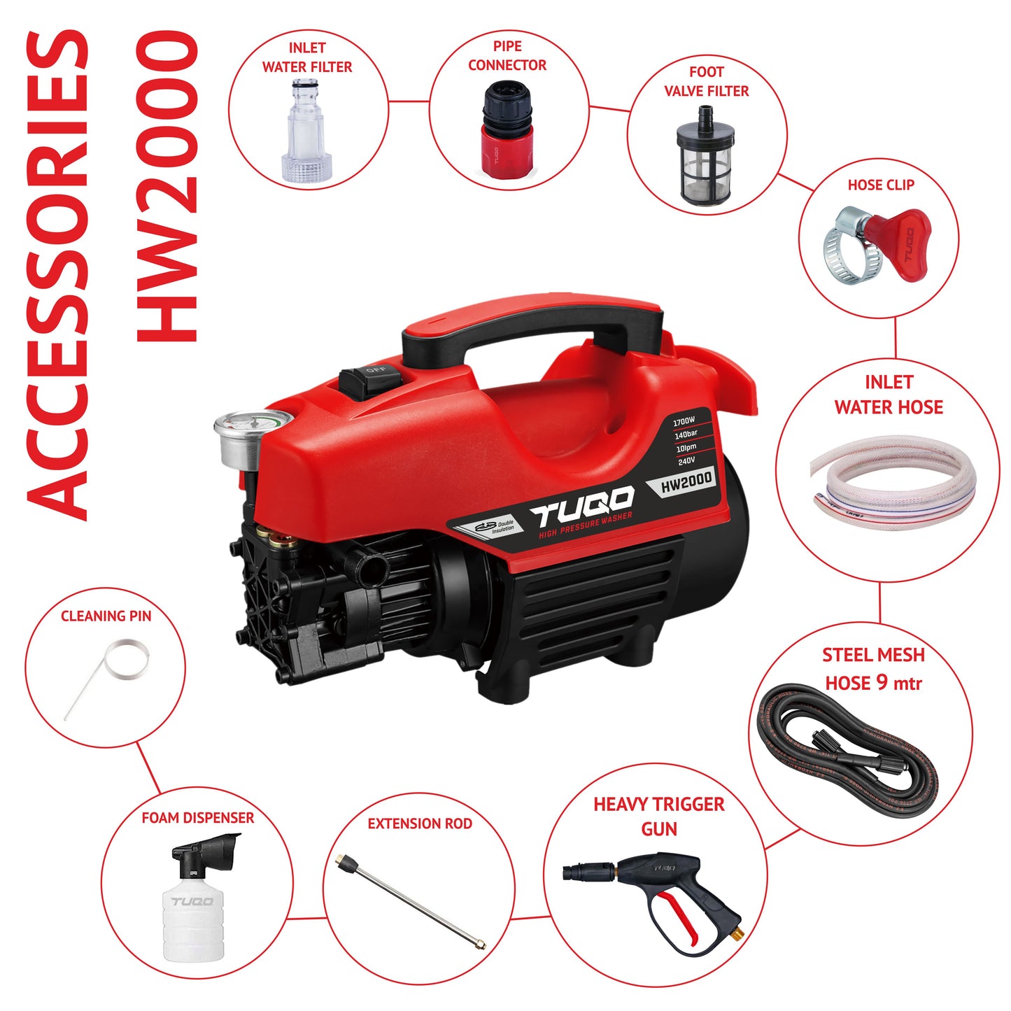 TUQO High Pressure Washer HW2000 / 140 Bar