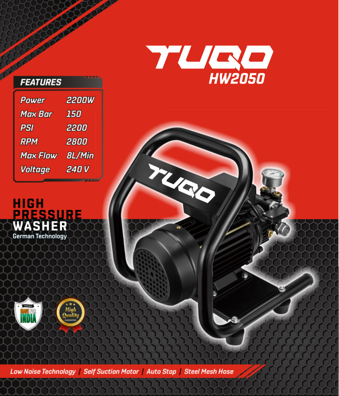 TUQO High Pressure Washer HW2050-2200W/150 Bar