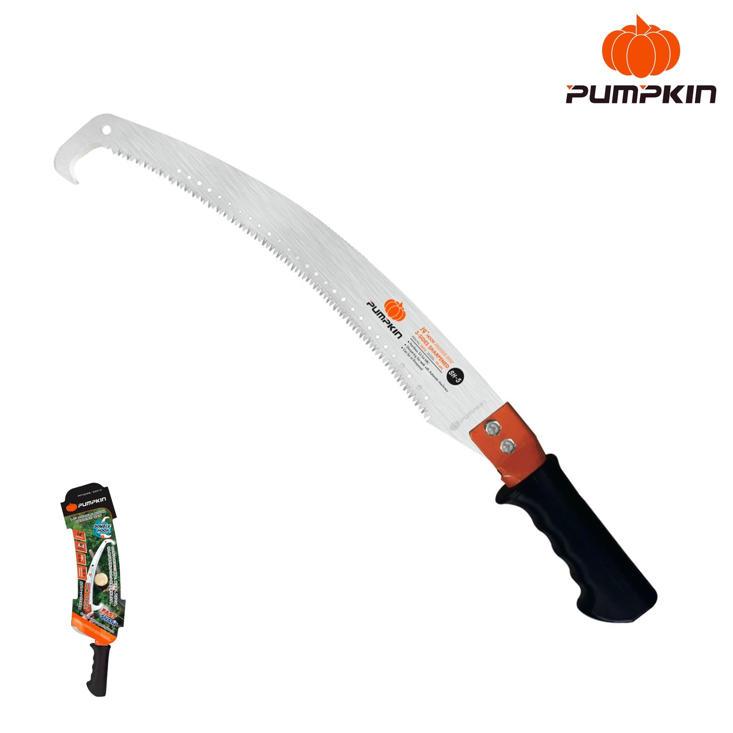 Pumpkin One Hook Pruning Saw 33312 - Carbon Steel Blade 14" / 350mm - Comfort Rubber Handle With Extendable Pole Fixing Slot