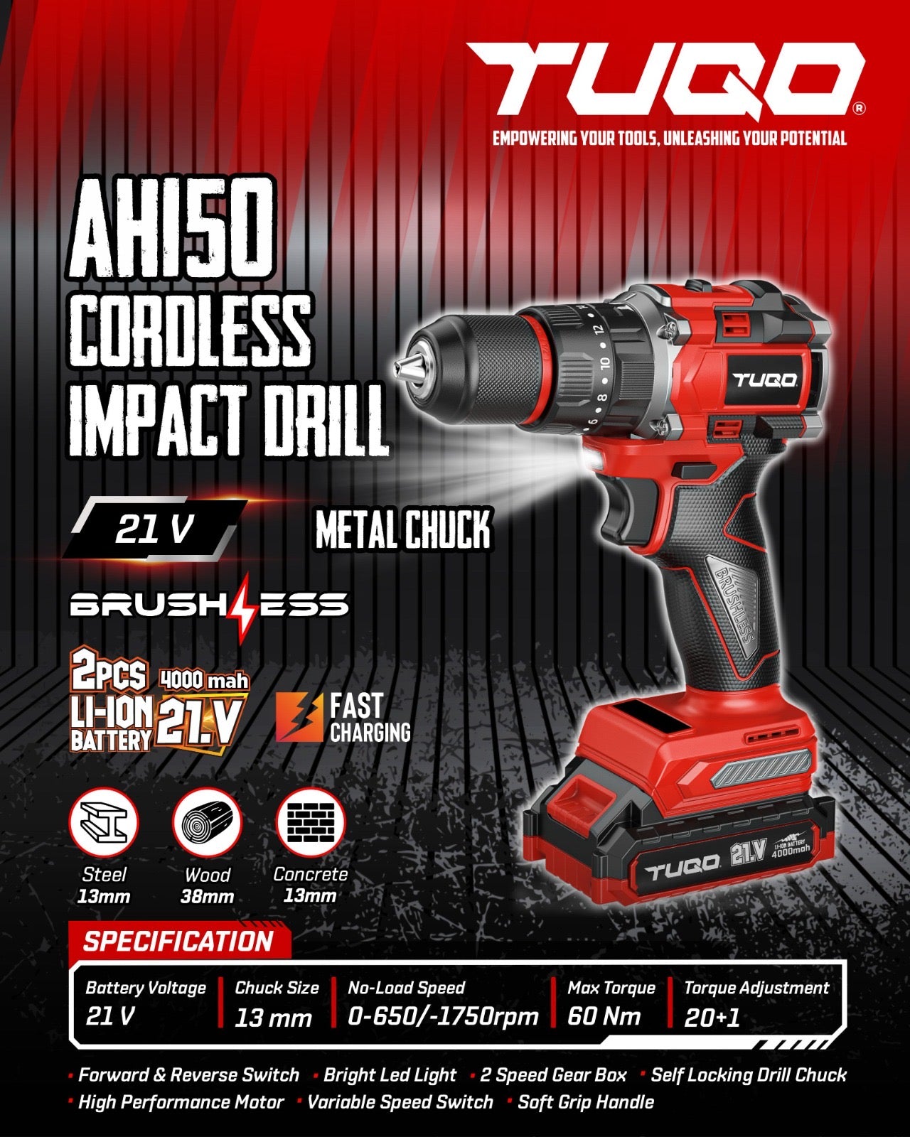 TUQO AH150 Cordless Impact Drill 24Pcs Set